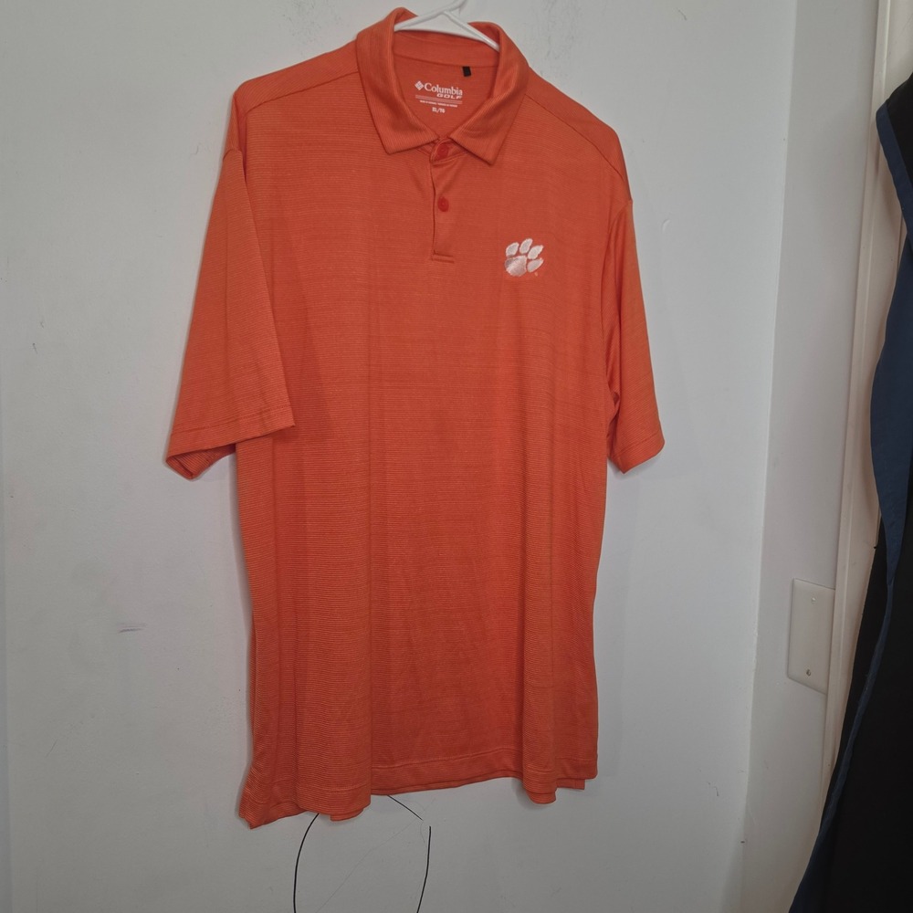 Columbia Golf Clemson Tigers Polo Shirt Mens XL Orange Striped Performance XL/TG